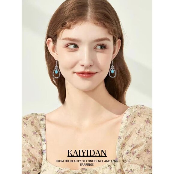 Turquoise Teardrop Shaped Vintage Long Summer Earring for Women Jewelry - Picture 9 of 10